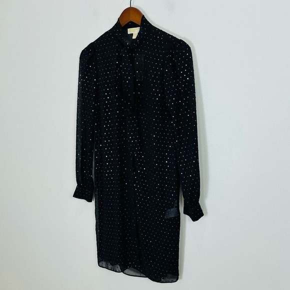 Michael Michael Kors Shirt Dress XXS Black Polka Dot Tie Neck Sheer Long Sleeve - Picture 7 of 14